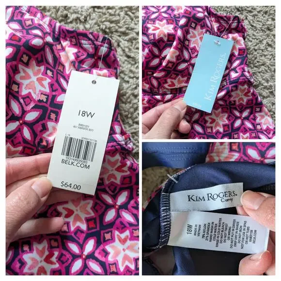 NWT Kim Rogers Tankini Top Womens 18W Pink Blue Ruffle Coastal Beachy Coquette - Picture 4 of 6